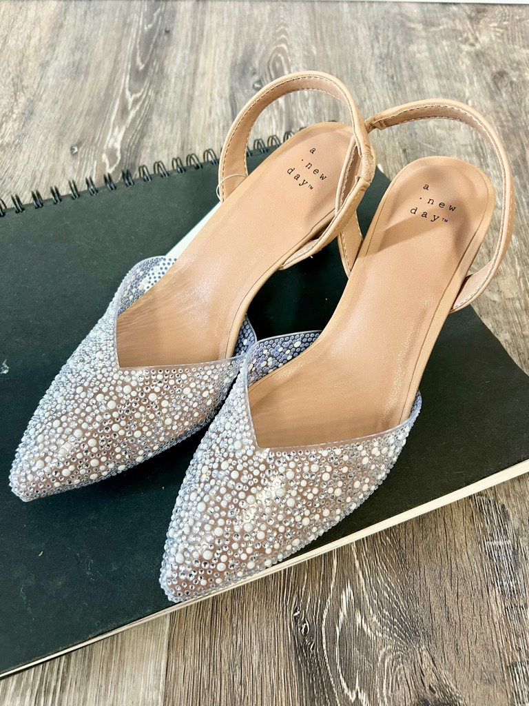 A New Day Womenâs Isabel Embellished Slingback Kitten Pump - Size 8